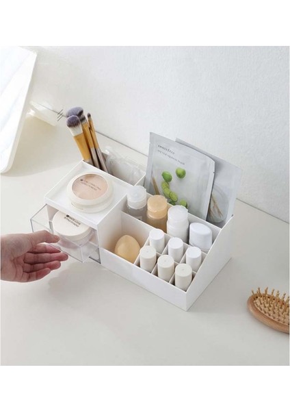 2 Çekmeceli 12 Bölmeli Düzenleyici Hobi Dikiş Takı Makyaj Organizeri Krem Rengi Organizer fırsatları