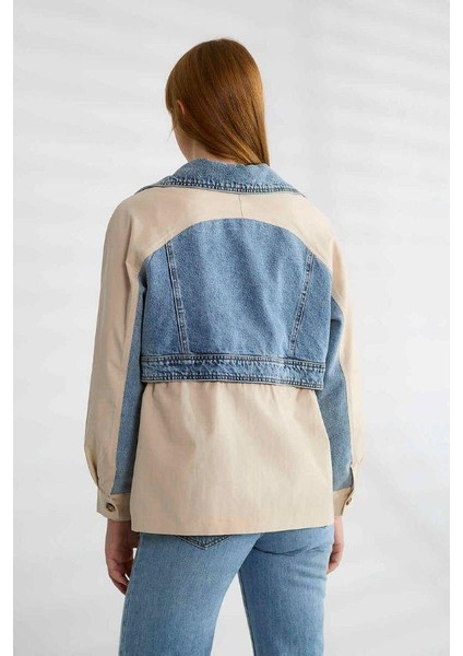 87077 Jean Detaylı Uzun Trench Taş fırsatları