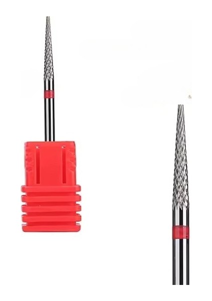 Manikür Çıkarma Çelik Törpü Ucu Sivri Koni Kırmızı 007