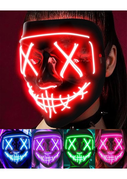 Halloween Cadılar Bayramı Maskesi LED Neon Işıklı Maske Eğlence Organizasyon Korkunç Parti Maskesi indirimleri
