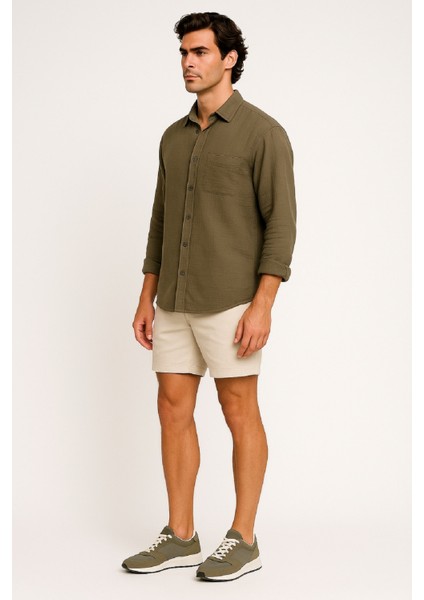 Erkek Uzun Kollu Oversize Cepli Müslin Keten Gömlek fiyatları