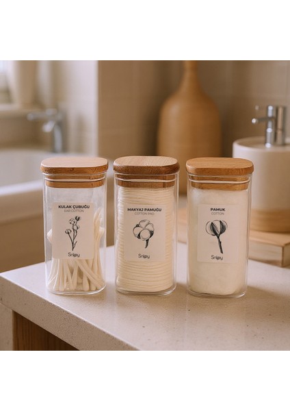 Luvo - 3'lü Kare Ahşap Vakum Kapaklı Banyo Düzenleyici Plastik Banyo Seti Etiketli Banyo Organizeri fiyatları