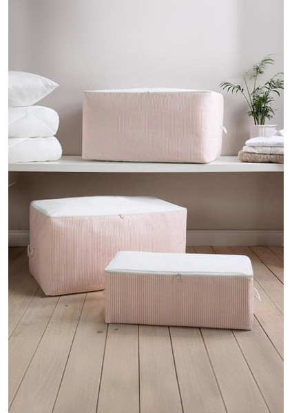 Pembe Çizgili Orta Boy Çekyat Altı ve 5 Adet Hurç, 50X30X20 cm