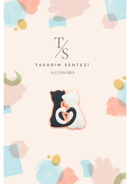 Rozet Silikon Broş Kedi Çift Sevgi Kediler Siyah Beyaz Yaka Çanta Kıyafet Şapka Aksesuar