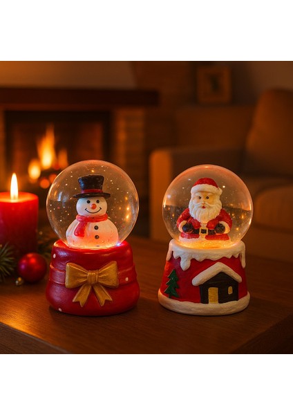 2 Adet LED Işıklı Mini Kar Küresi 6,5 cm – Noel Baba & Kardan Adam Dekoratif Işıklı Biblo fırsatları