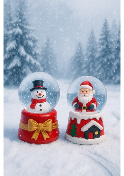 2 Adet LED Işıklı Mini Kar Küresi 6,5 cm – Noel Baba & Kardan Adam Dekoratif Işıklı Biblo indirimleri