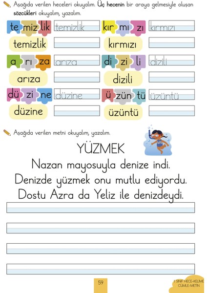 Ilkokul 1. Sınıf Kaynak Kitapları Serisi / Hece-Kelime-Cümle-Metin Kitabım (Yeni Müfredat) indirimleri