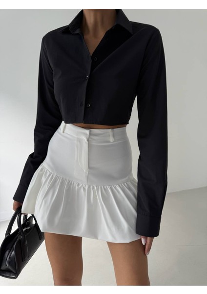 Büzgü Detay Mini Beyaz Etek fiyatları