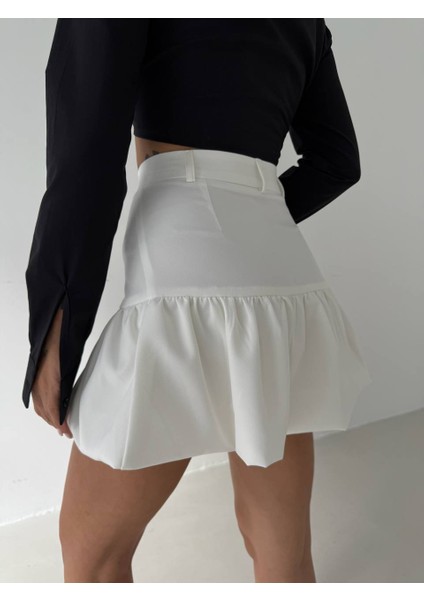 Büzgü Detay Mini Beyaz Etek modelleri