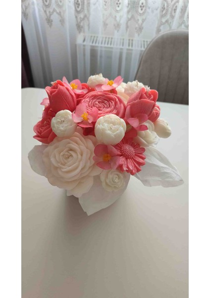 “Pembe Beyaz Çiçek Aranjmanı – Dekoratif Yapay Mum Çiçek Buketi” fırsatları