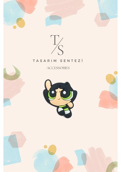 Rozet Silikon Broş Powerpuff Girls Buttercup Çizgi Film Yaka Çanta Kıyafet Şapka Aksesuar