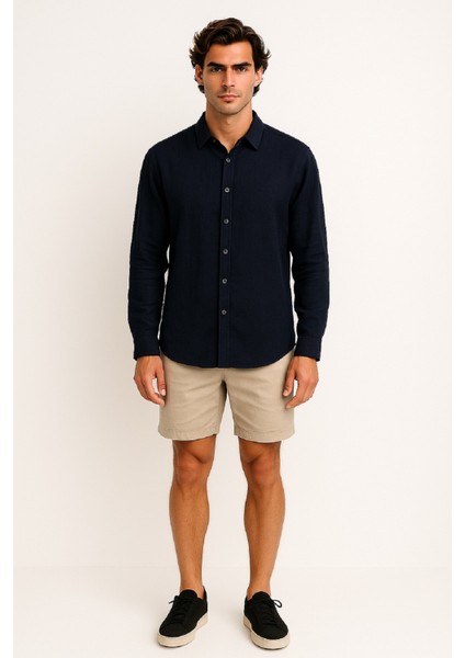 Erkek Oversize Müslin Cepsiz Keten Gömlek