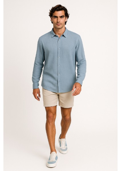 Erkek Oversize Müslin Cepsiz Keten Gömlek