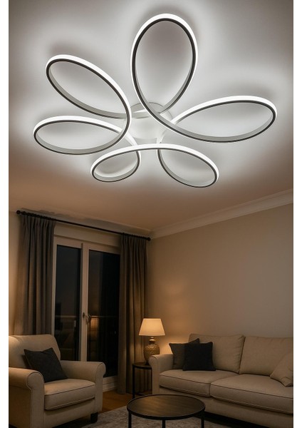Papatya Beyaz Plafonyer Modern Beyaz Ledli Avize (60CM)