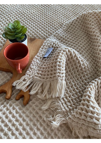 Waffle %100 Pamuk Premium Yatak Örtüsü Vizon Renk Çift Kişilik 230X250 cm