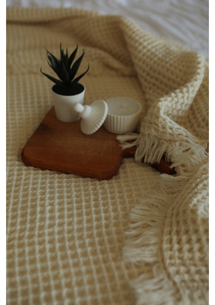Waffle %100 Pamuk Premium Yatak Örtüsü Vizon Renk Çift Kişilik 230X250 cm fırsatları