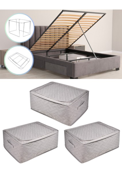 3'lü Çelik Çerçeveli Çok Amaçlı Organizer Hurcu 40X50X20 Cm, Gri