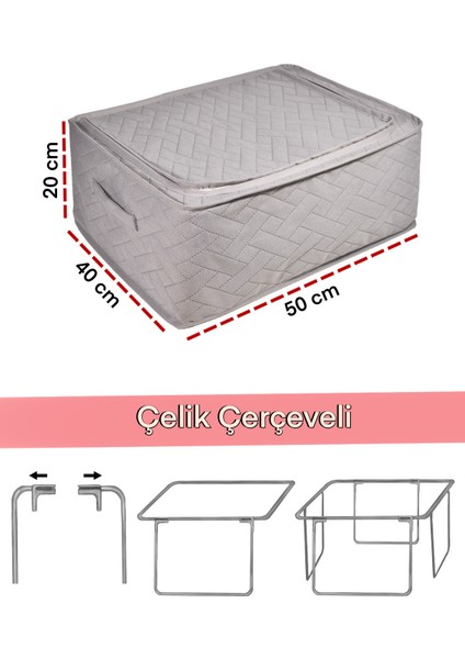 3'lü Çelik Çerçeveli Çok Amaçlı Organizer Hurcu 40X50X20 Cm, Gri modelleri