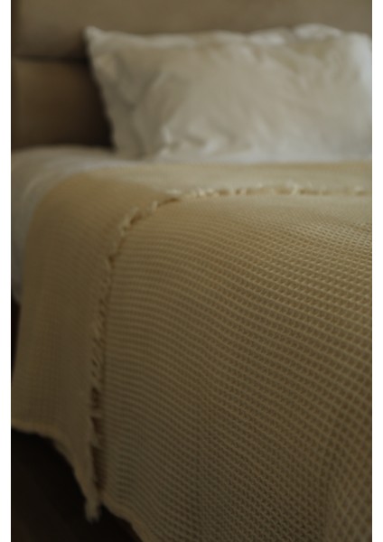 Waffle Müslin %100 Pamuk Premium Yatak Örtüsü Vizon Renk Tek Kişilik 160X240 cm modelleri