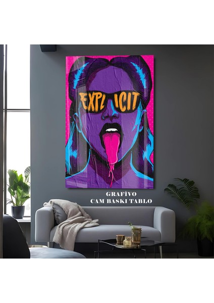 Neon Renkli Kadın Portre Cam Tablo – Pop Art Sanat Tarzı – Dekoratif Modern Poster