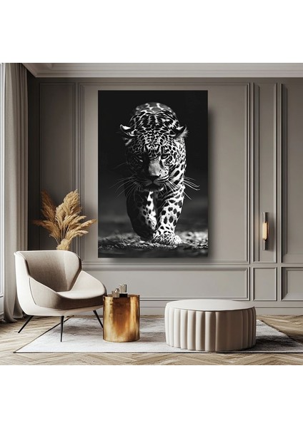 Siyah Beyaz Leopar Baskı Kanvas Tablo