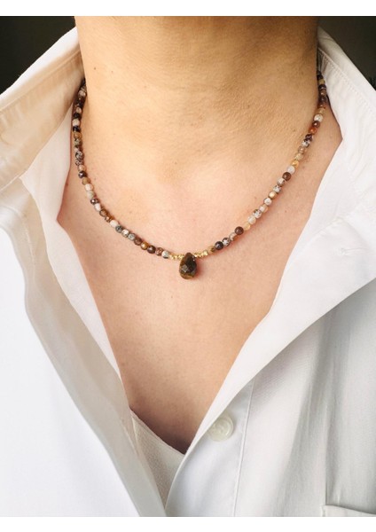 Doğal Taş Akik ve Kaplan Gözü Kolye