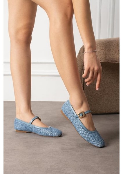 Rives Mavi Cilt Hasır Dokumalı Babet Ayakkabı modelleri