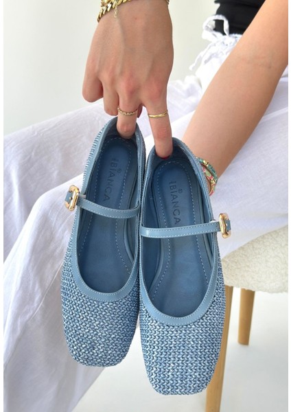 Rives Mavi Cilt Hasır Dokumalı Babet Ayakkabı fırsatları