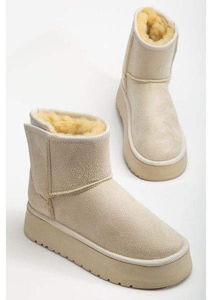 Mini Cırtcırtlı Bej Süet Yarım Bot Içi Tüylü Düz Taban Kadın Ayakkabı fiyatları