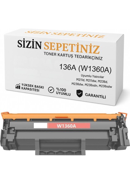 W1360A 136A Muadil Toner – Hp Laserjet M211, M236 Serisi Yazıcılarla Tam Uyumlu