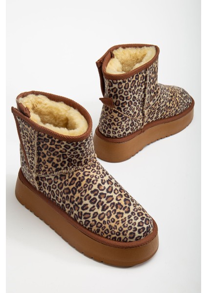Mini Cırtcırtlı Leopar Süet Yarım Bot Içi Tüylü Düz Taban Kadın Ayakkabı modelleri