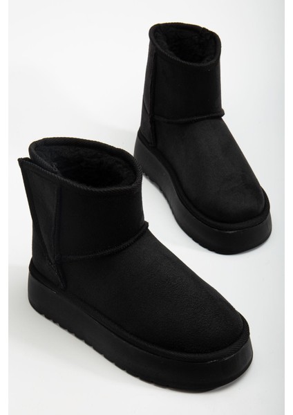 Mini Cırtcırtlı Siyah Süet Yarım Bot Içi Tüylü Düz Taban Kadın Ayakkabı modelleri