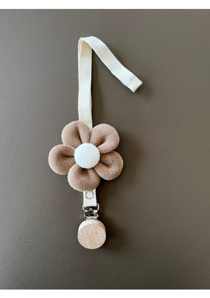 Bebek Emzik Askısı / Emzik Askılığı - Papatya Desenli, Kahve Renk, Ahşap Klipsli modelleri