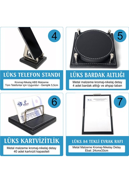 Truva Krom Detaylı Lüks Ofis Masaüstü Isimlik Seti Masa Isimliği Yeni Iş Ofis Hediyesi 7 Parça Siyah fırsatları