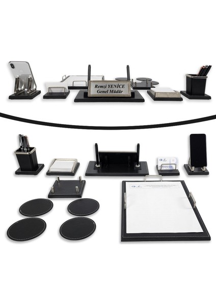Truva Krom Detaylı Lüks Ofis Masaüstü Isimlik Seti Masa Isimliği Yeni Iş Ofis Hediyesi 7 Parça Siyah indirimleri
