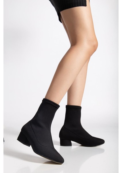 Ferran Kadın Siyah Streç Kalın Topuklu Bot modelleri
