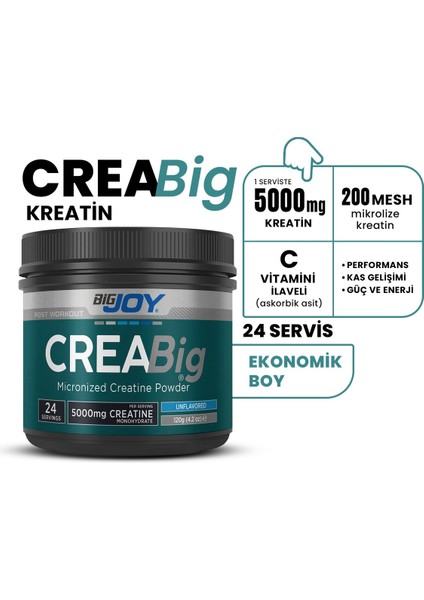 Creabig Kreatin (Creatine Monohidrat) 120 gr – Mikronize – Aromasız – 24 Servis fiyatları