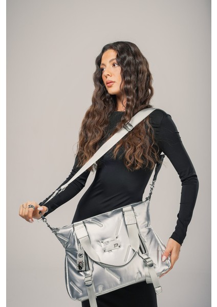 Tiven Gri Cilt Omuz ve Kol Çantası