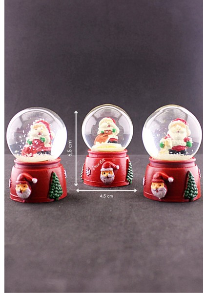 3 Adet Yeni Yıl Noel Baba Temalı Karışık Mini Boy Işıklı Kar Küresi 6,5 cm