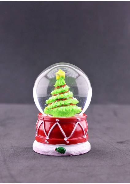 Yılbaşı Süslü Çam Ağacı Temalı Mini Boy Işıklı Kar Küresi 6.5 cm A