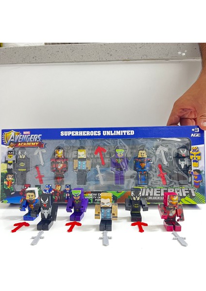 Oyuncak Mınecraft 12 Parça Joker-Süperman-Venom-Ironman-Thor-Batman 12 Parça Oyuncak