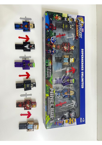 Oyuncak Mınecraft 12 Parça Joker-Süperman-Venom-Ironman-Thor-Batman 12 Parça Oyuncak modelleri
