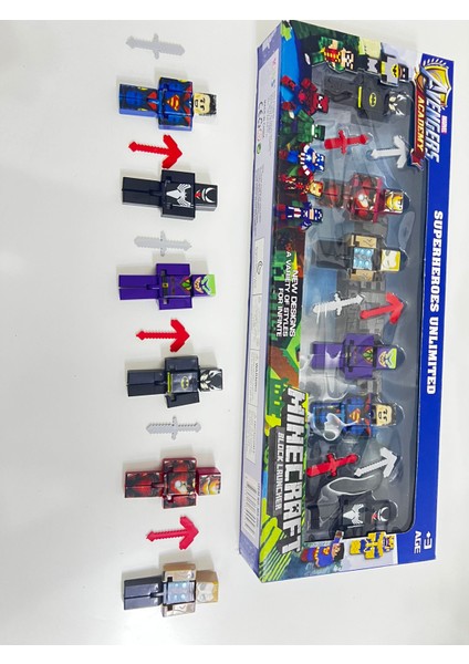 Oyuncak Mınecraft 12 Parça Joker-Süperman-Venom-Ironman-Thor-Batman 12 Parça Oyuncak