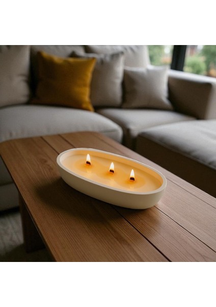 Oval 3 Ahşap Fitilli Soya Mum