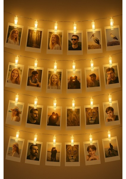 20 Ledli Mandal Işık Zinciri 3 Metre – Fotoğraf ve Kart Askısı, Dekoratif Aydınlatma