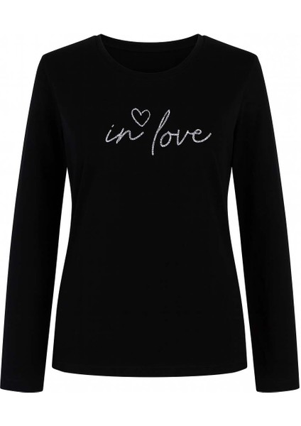 In Love Baskı Siyah Kadın Bluz