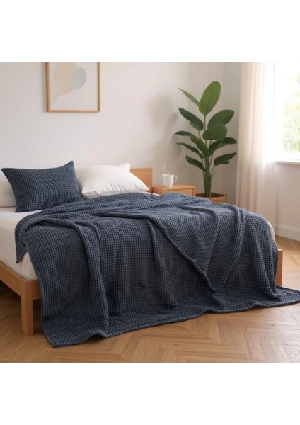 Waffle %100 Pamuk Premium Yatak Örtüsü Lacivert Renk Çift Kişilik 230X250 cm modelleri
