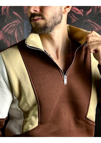 Fermuarlı %100 Pamuk Sweatshirt