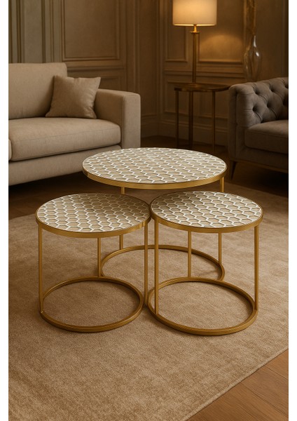 3’lü Zigon Sehpa Örtüsü | Bal Peteği Desenli Pvc Krem| Lüks Su Geçirmez Silinebilir Çeyizlik Model fiyatları