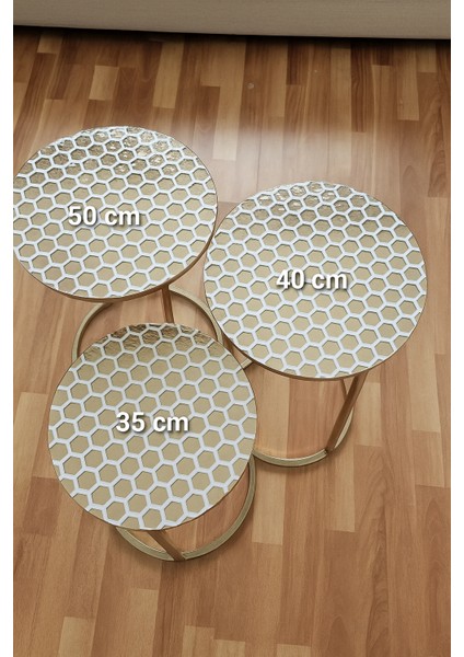 3’lü Zigon Sehpa Örtüsü | Bal Peteği Desenli Pvc Krem| Lüks Su Geçirmez Silinebilir Çeyizlik Model modelleri